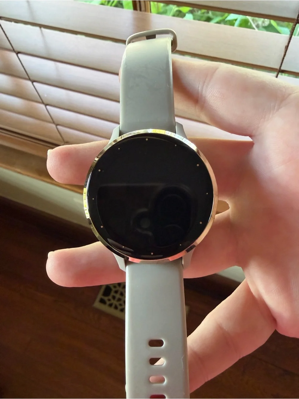 Garmin Venu3 Smartwatch with Light Gray Band and Gold bezel
